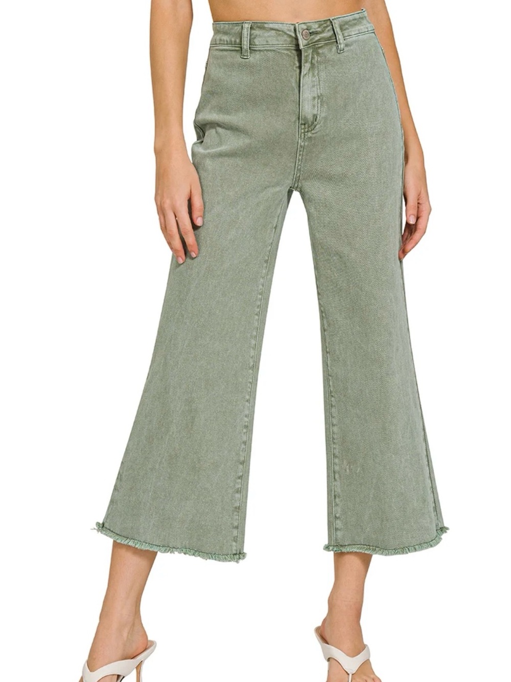 Zenana Outfitters Sage Green High-Rise Wide-Leg Jeans